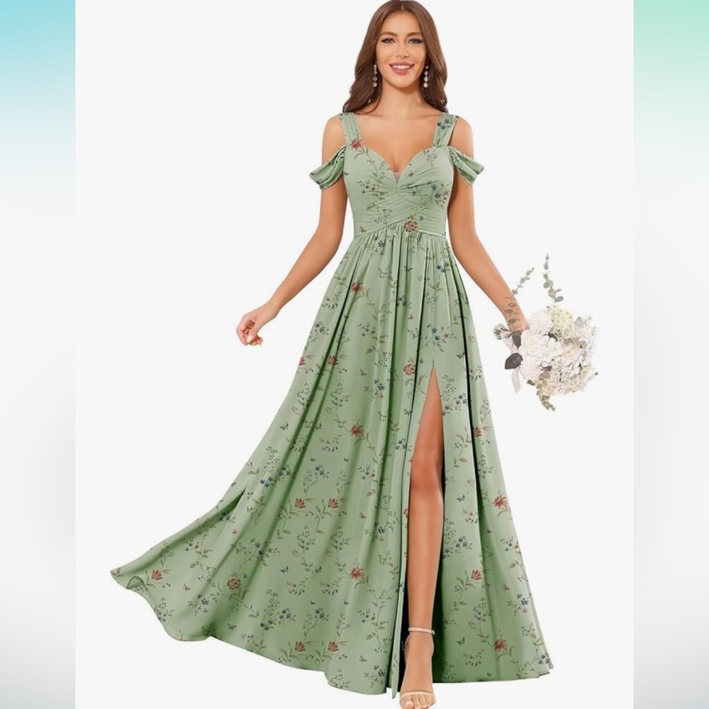 New Size 8 Floral Green Maxi Dress